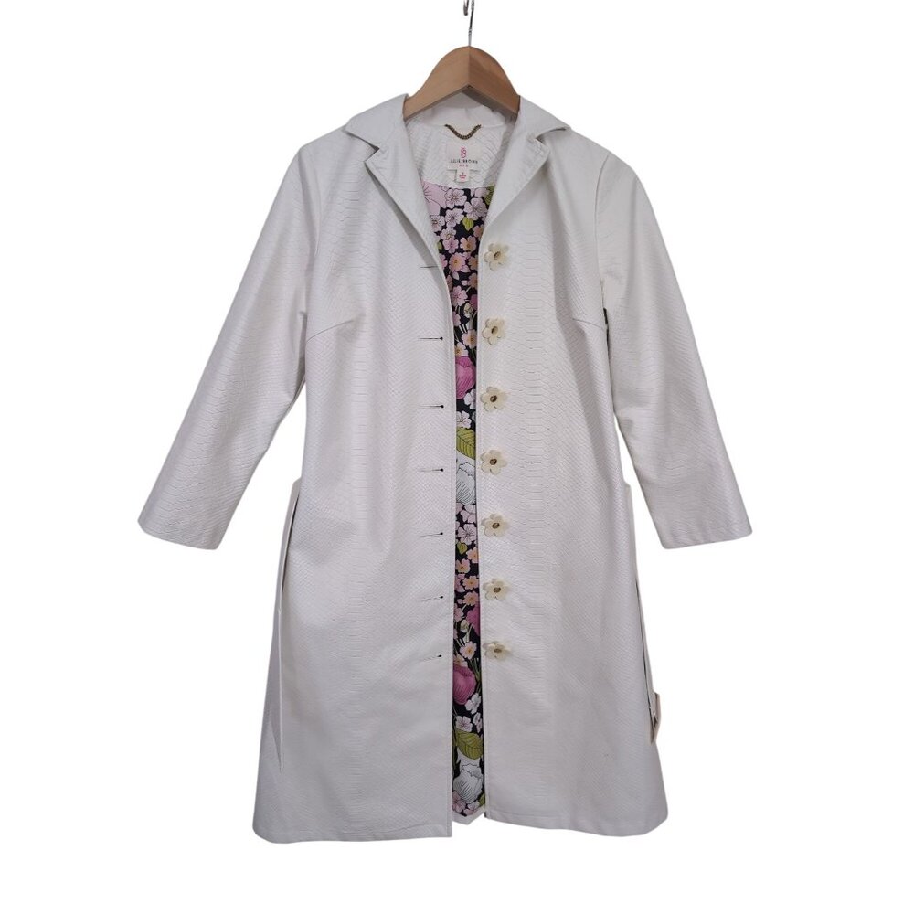 Julie Brown NYC Trench Coat Womens S White Vegan Flower Button City Chic